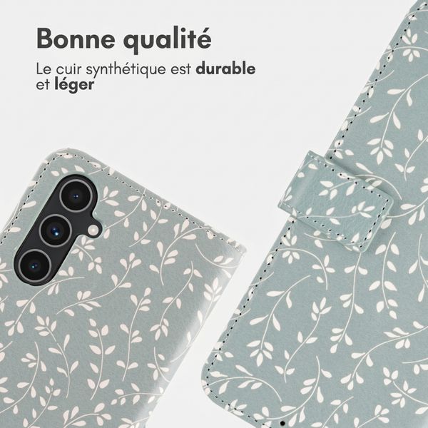 imoshion Étui de télephone portefeuille Design Samsung Galaxy A54 (5G) - Smoke Green Flowers
