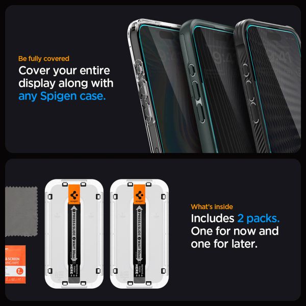 Spigen Protection d'écran en verre trempé GLAStR Privacy Applicator - lot de 2 Apple iPhone 15 Pro Max