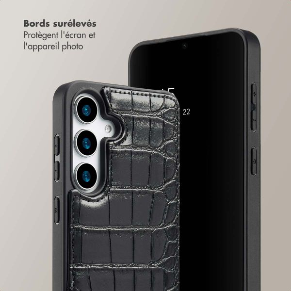 Selencia Coque de télephone Nova Croco avec cordon et porte-cartes Samsung Galaxy S25 - Noir