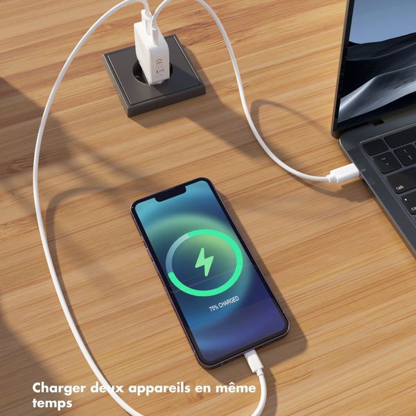 Accezz Chargeur GaN Ultra Slim - USB-C + USB-A - 45 W - Blanc