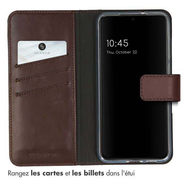 Selencia Étui portefeuille en cuir véritable Samsung Galaxy S23 - Marron
