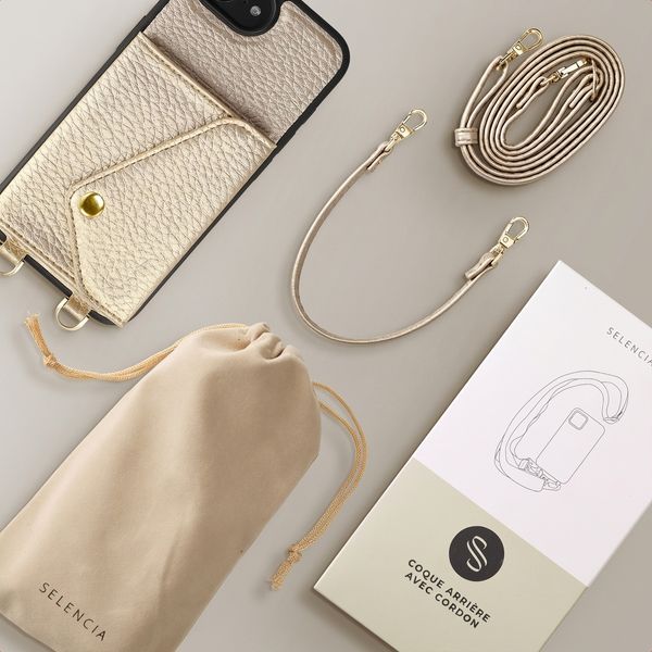 Selencia Coque de télephone Sera avec cordon et porte-cartes enveloppe Apple iPhone 17e / 16e - Champagne