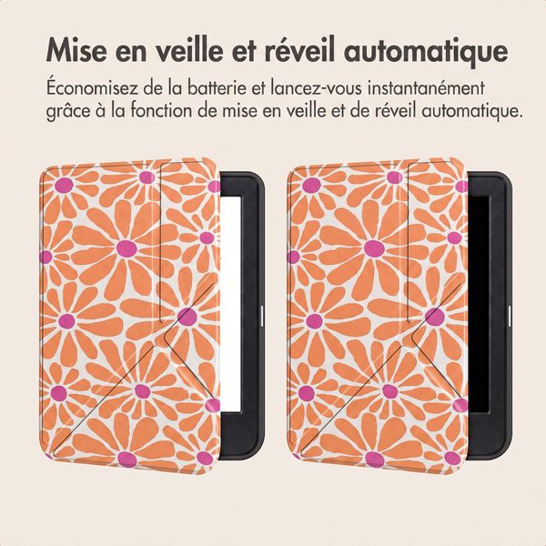 imoshion Étui de liseuse portefeuille design Pliable Kobo Clara Colour / BW - Orange Flowers Connect