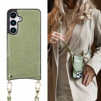Selencia Coque de télephone Nova Croco avec cordon et porte-cartes Samsung Galaxy S25 - Sage Green