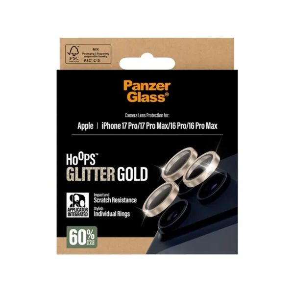 PanzerGlass Protection Caméra Hoops Optic Rings Apple iPhone 17 Pro / 17 Pro Max - Or Pailleté