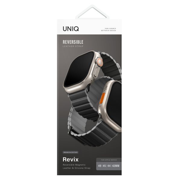 Uniq Bracelet Revix Premium Edition réversible Apple Watch | 44/45/46/49 mm - Charcoal / Ash Grey