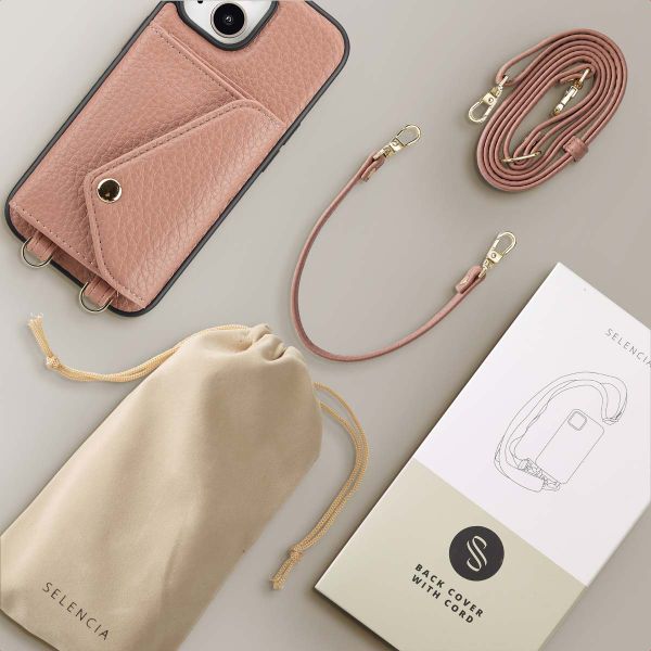 Selencia Coque de télephone Sera avec cordon et porte-cartes enveloppe Apple iPhone 15 - Old Pink