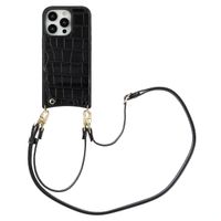Selencia Coque de télephone Nova Croco avec cordon et porte-cartes Apple iPhone 16 Pro - Noir
