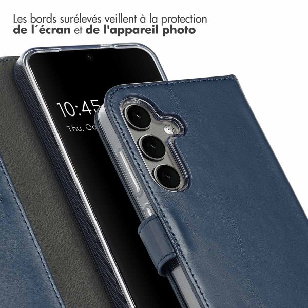Selencia Étui portefeuille en cuir véritable Samsung Galaxy S25 Plus - Bleu