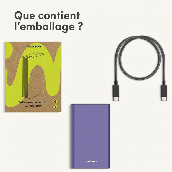 imoshion Ultra Series Aluminium Batterie externe 20.000 mAh - Charge rapide jusqu'à 33 watts - Tropical Violet