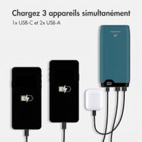 imoshion Batterie externe 20 000 mAh - Chargeur rapide 22,5 W - USB-C / USB-A - Vert pétrole