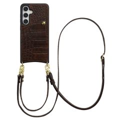 Selencia Coque de télephone Nova Croco avec cordon et porte-cartes Samsung Galaxy S25 / S24 - Choco Brown