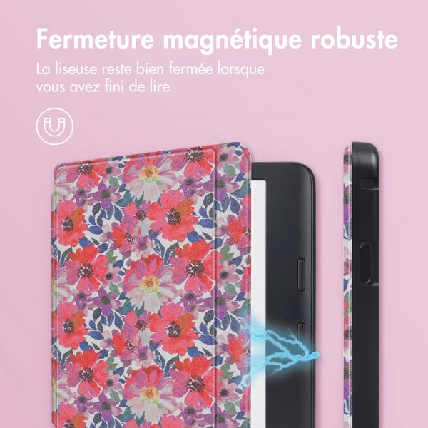 imoshion Design Slim Hard Sleepcover avec support Kobo Libra 2 / Tolino Vision 6 - Flower Watercolor