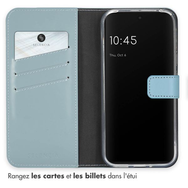 Selencia Étui portefeuille en cuir véritable Google Pixel 9 / 9 Pro - Air Blue