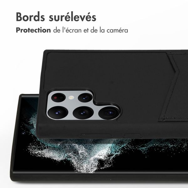 Accezz Coque en cuir de qualité supérieure avec fentes pour cartes Samsung Galaxy S22 Ultra - Noir