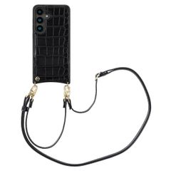 Selencia Coque de télephone Nova Croco avec cordon et porte-cartes Samsung Galaxy S24 - Noir