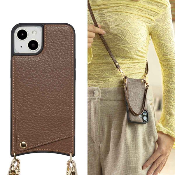 Selencia Coque de télephone Nova avec cordon et porte-cartes Apple iPhone 14 / 13 - Mocha Brown