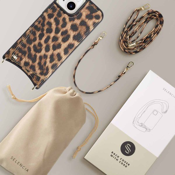 Selencia Coque de télephone Nova avec cordon et porte-cartes Apple iPhone 15 - Leopard