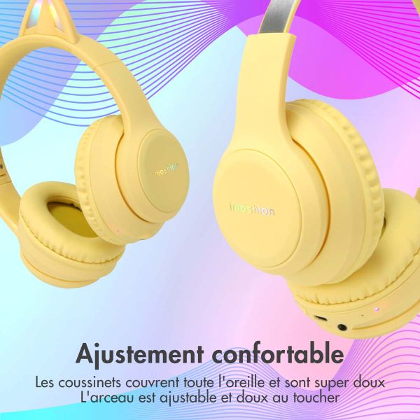 imoshion Casque sans fil pour enfants LED Light Cat Ear - Limiteur de décibels - Avec câble AUX - Jaune