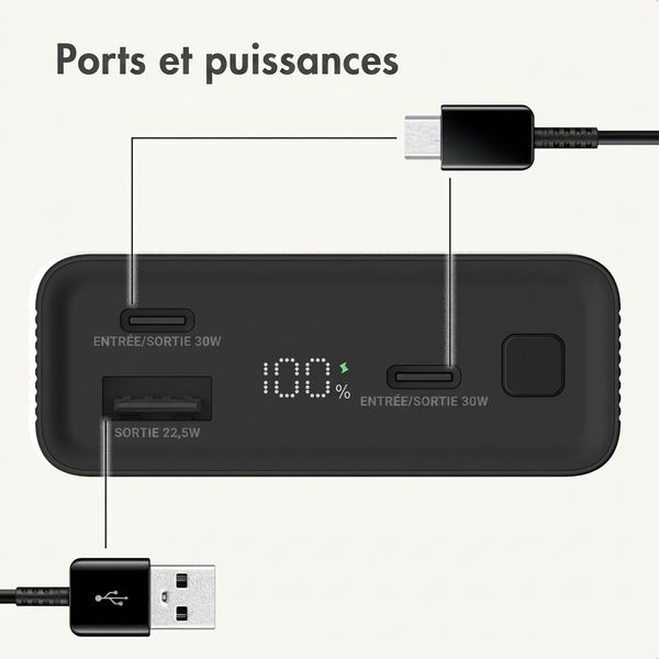 imoshion Ultra Series Aluminium Batterie externe 20.000 mAh - Charge rapide jusqu'à 33 watts - Black