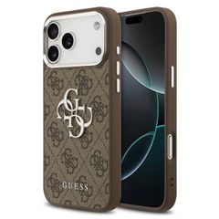 Guess Coque 4G Metal Logo Backcover Apple iPhone 17 Pro Max - Silver Edge - Brown