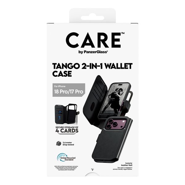 CARE by PanzerGlass Étui de télephone portefeuille Tango 2 en 1 avec MagSafe Apple iPhone 18 Pro / 17 Pro - Noir