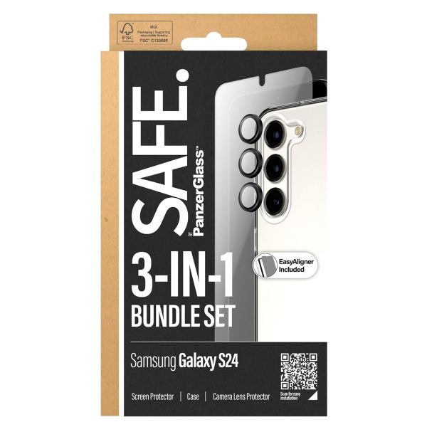 SAFE by PanzerGlass Pack 3-en-1 Safe - Coque + protection d'écran + protection de caméra Samsung Galaxy S24 - Transparent