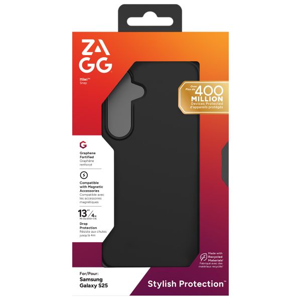 ZAGG Coque Milan Snap avec MagSafe Samsung Galaxy S25 - Noir