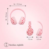 imoshion Casque sans fil pour enfants LED Light - Limiteur de décibels - Avec câble AUX - Cœurs