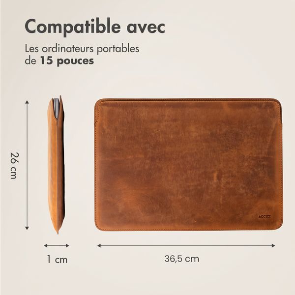 Accezz Pochette ordinateur cuir 15 pouces - Cognac