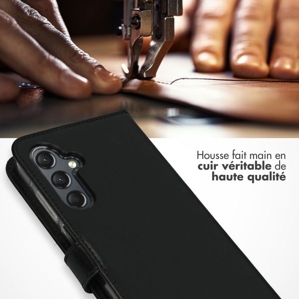 Selencia Étui portefeuille en cuir véritable Samsung Galaxy A25 (5G) - Noir