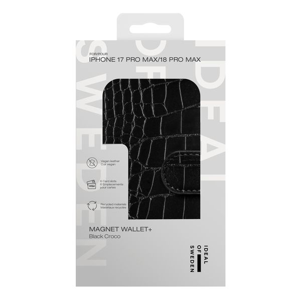 iDeal of Sweden Magnet Wallet+ Étui portefeuille Apple iPhone 18 Pro Max / 17 Pro Max - Black Croco