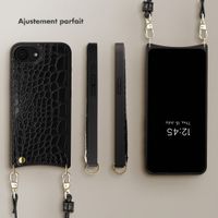 Selencia Coque de télephone Nova Croco avec cordon et porte-cartes Apple iPhone 17e / 16e - Noir