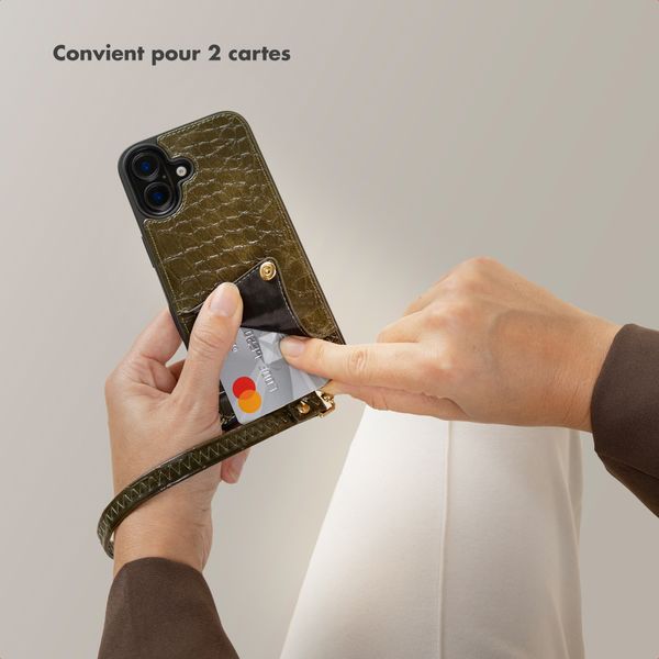 Selencia Coque de télephone Nova Croco avec cordon et porte-cartes Samsung Galaxy S26 Ultra - Dark Olive