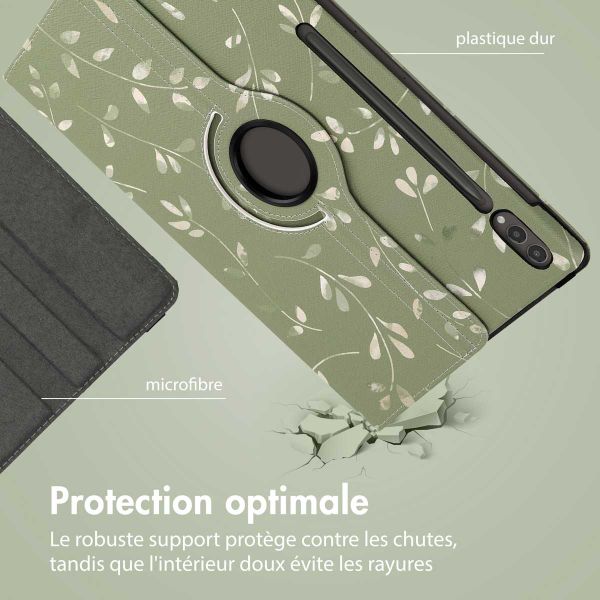 imoshion Coque Design rotatif à 360° Samsung Galaxy Tab S10 Ultra / Tab S9 Ultra - Green Flowers
