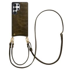 Selencia Coque de télephone Nova Croco avec cordon et porte-cartes Samsung Galaxy S25 Ultra - Dark Olive