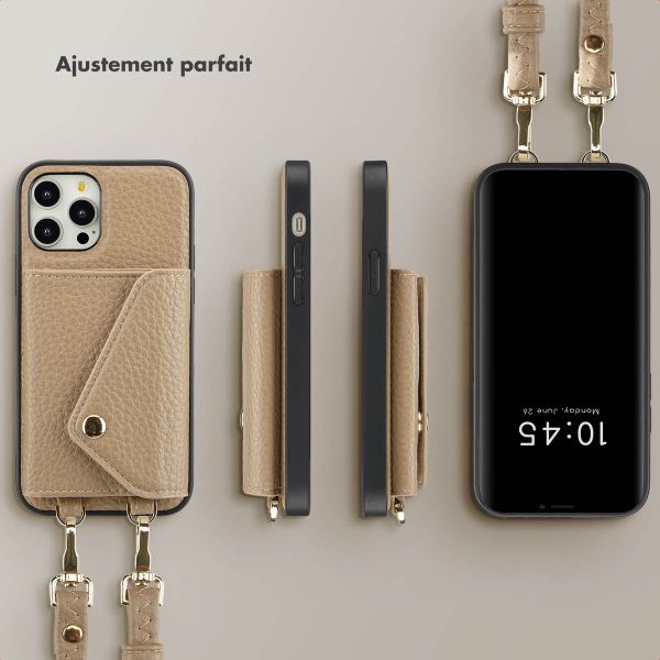 Selencia Coque de télephone Sera avec cordon et porte-cartes enveloppe Apple iPhone 12 (Pro) - Taupe