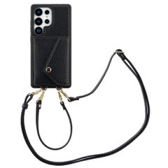 Selencia Coque de télephone Sera avec cordon et porte-cartes enveloppe Samsung Galaxy S25 Ultra - Noir