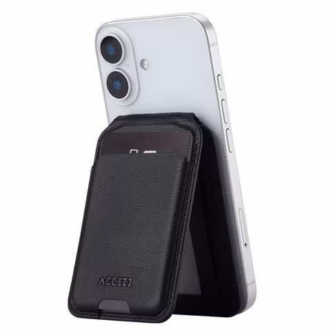 Accezz Portefeuille en cuir avec support - Compatible avec MagSafe et Qi2 - Onyx Black