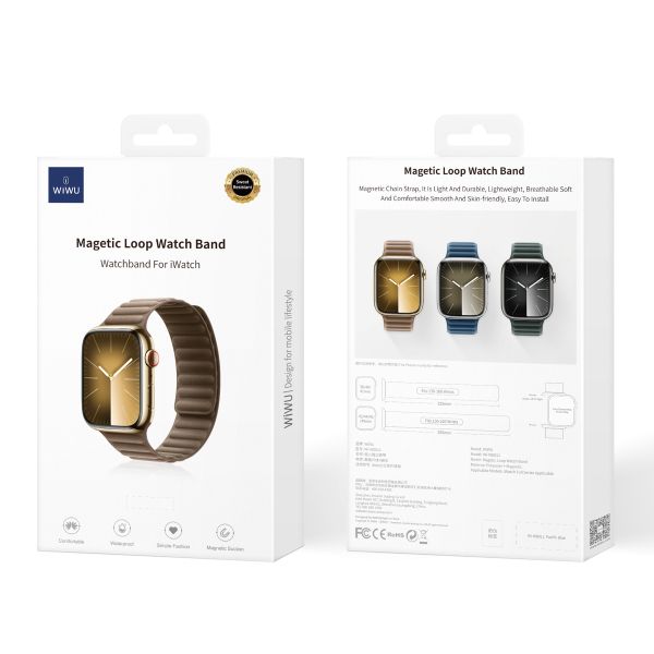 WiWu Bracelet à maillons tressés magnétiques Apple Watch | 44/45/46/49 mm - Taupe