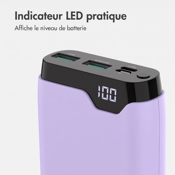 imoshion Batterie externe 20 000 mAh - Chargeur rapide 22,5 W - USB-C / USB-A - Lilas