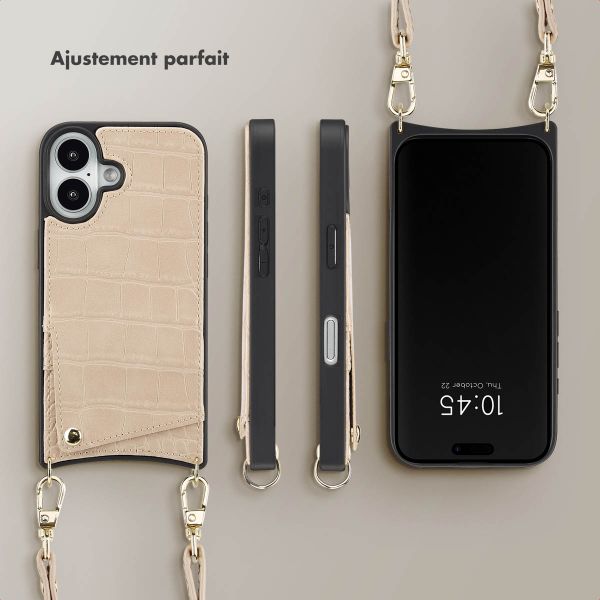 Selencia Coque de télephone Nova Croco avec cordon et porte-cartes Apple iPhone 16 - Beige