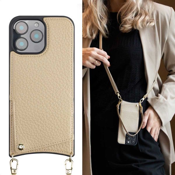 Selencia Coque de télephone Nova avec cordon et porte-cartes Apple iPhone 16 Pro Max - Beige
