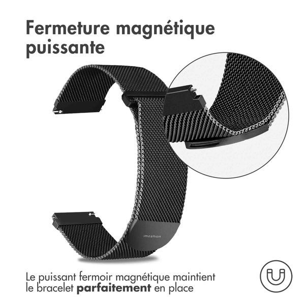 imoshion Bracelet magnétique milanais  - Connexion universelle 20 mm - Taille M - Noir