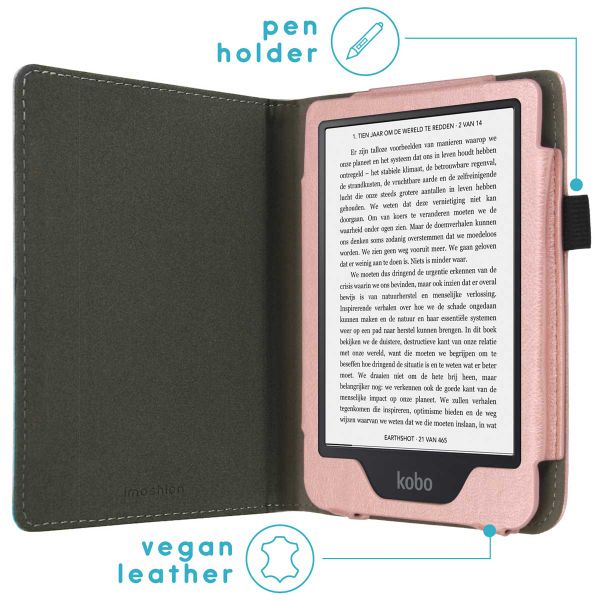 imoshion Étui de liseuse portefeuille en cuir végan Kobo Clara 2E / Tolino Shine 4 - Rose Doré