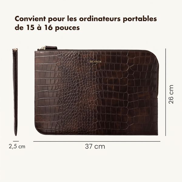 Selencia Pochette ordinateur Croco 15-16 pouces - Choco Brown