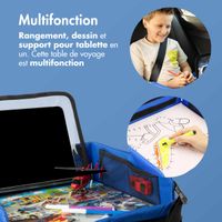imoshion Table de voyage - Support de tablette voiture - 7 compartiments de rangement - Inclus 2 coloriages - Bleu