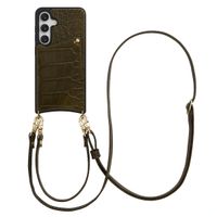 Selencia Coque de télephone Nova Croco avec cordon et porte-cartes Samsung Galaxy S25 / S24 - Dark Olive