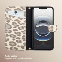 Selencia Étui de télephone portefeuille imprimé léopard Sabi Apple iPhone 17e / 16e - Soft Ivory
