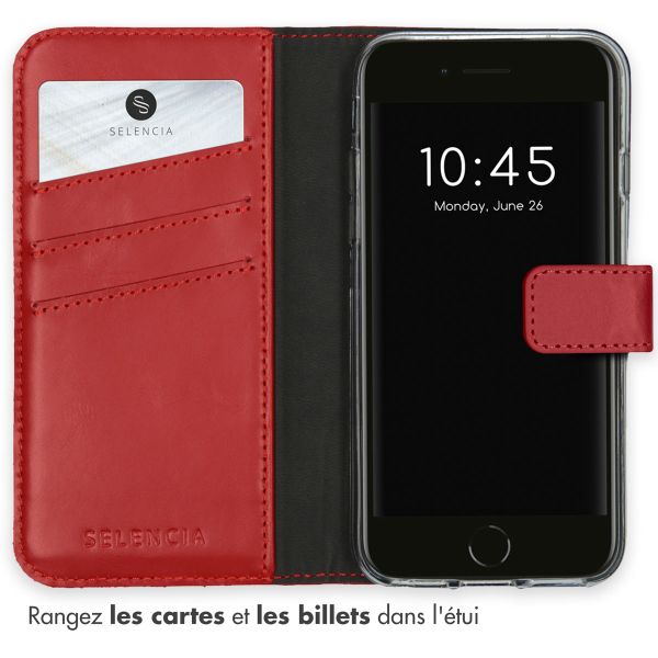 Selencia Étui portefeuille en cuir véritable Apple iPhone SE (2022 / 2020) / 8 / 7 / 6(s) - Rouge